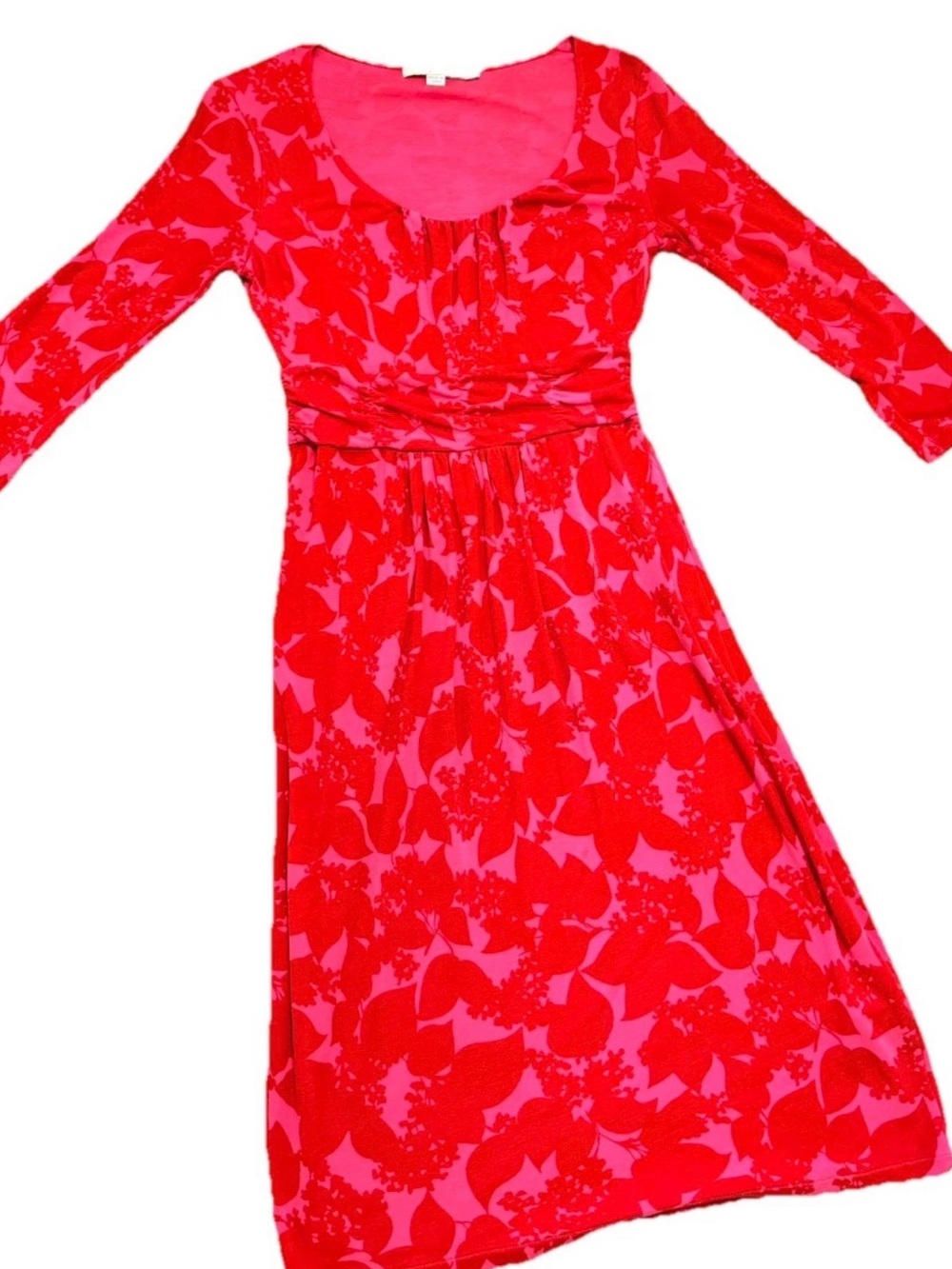 EUC Boden US 4L Pink & Red Floral Midi Long Sleeve Dress